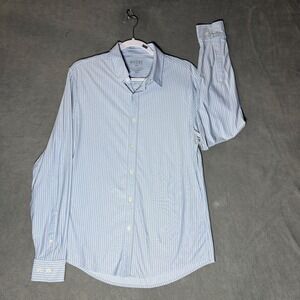 Rhone Commuter Slim Fit Pinstripe Button Down Shirt Blue Red Mens Medium